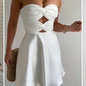 Showpo Twist Front Cut Out Strapless White Dress